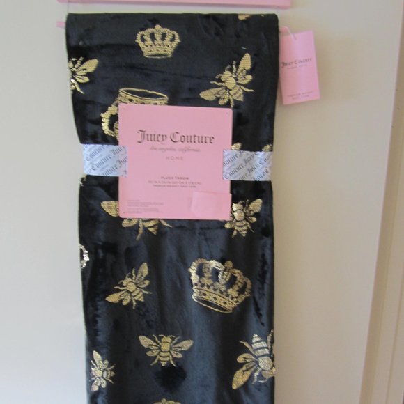 Juicy Couture Bee Crown Gold Black Throw Blanket Home - Picture 1 of 6